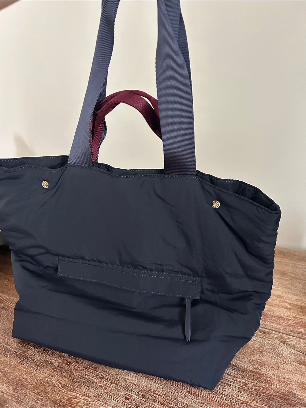Stella & Dot Navy Tote with Burgundy Handles